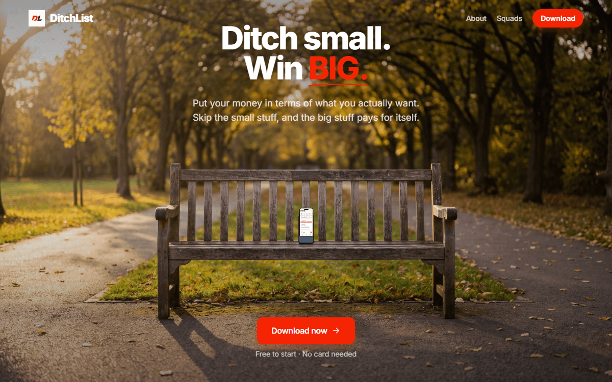 The DitchList website — designed and built by TrueForm Creative
