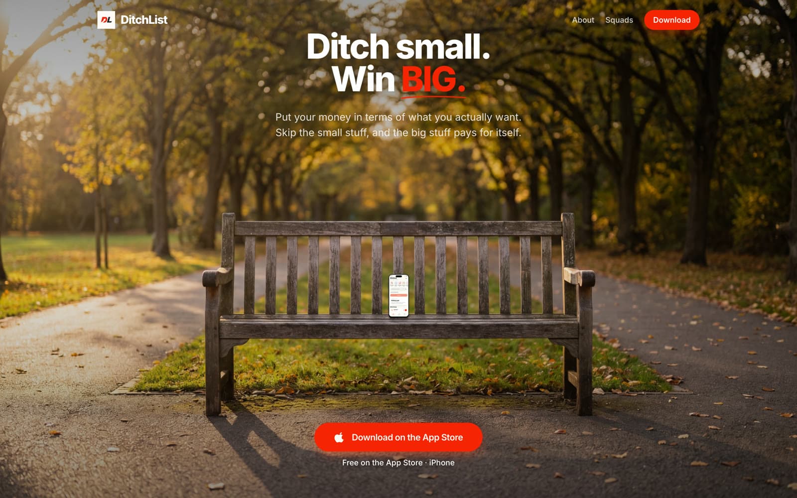 DitchList homepage on desktop