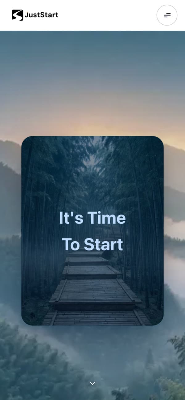 JustStart homepage on phone