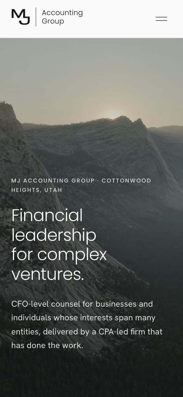 MJ Accounting Group homepage on phone